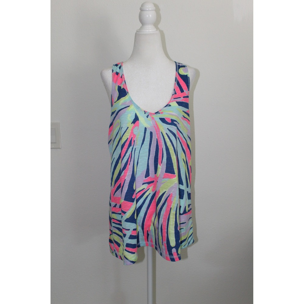 Lilly Pulitzer Luxletic Tank Top Women's Large Multi Color Abstract Palm Print